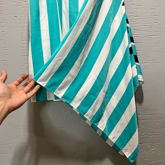 Alfani watercolor drape asymmetrical hem high neck zip closure midi dress - Picture 8 of 11